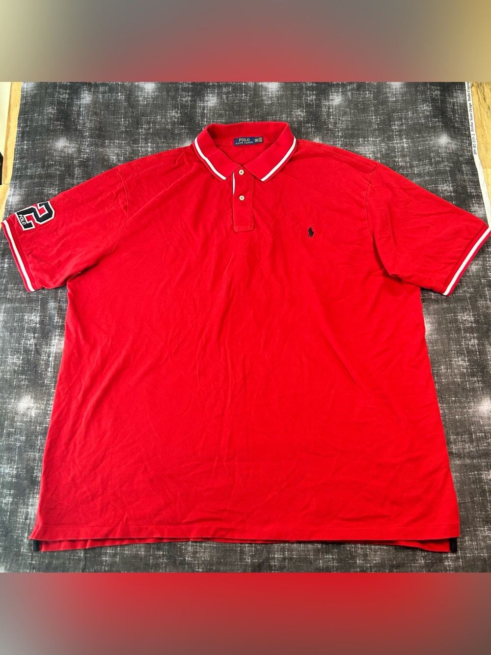 Polo Ralph Lauren Shirt Mens 4XL TALL Vibrant Red "#2" Patch & Back Cotton Pony